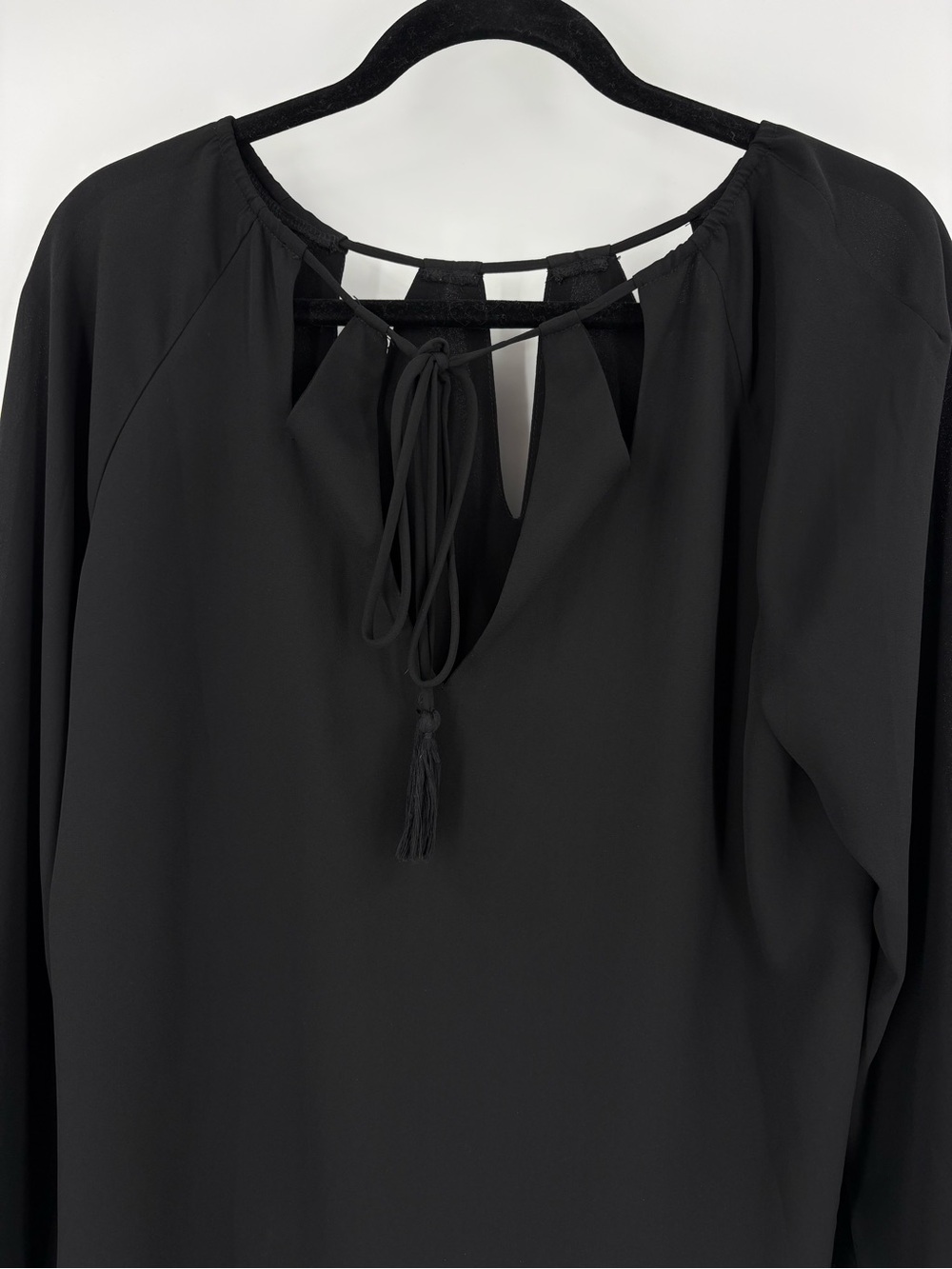 Dark Fairy Forest Witch Goddess Black Bell Sleeve Sheer Flowy Blouse Top Medium - Picture 8 of 12